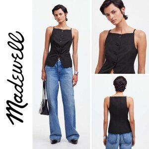 NWT Madewell Square-Neck Vest Top in Drapey Twill - Size 10 - Color Black